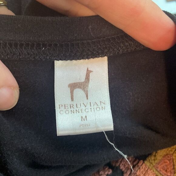 Peruvian Connection Black Embroidered Patterned Short Sleeve Blouse Size Medium - Picture 5 of 6